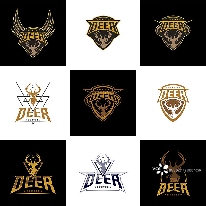 猎鹿标志模板：优雅的鹿头图片素材
