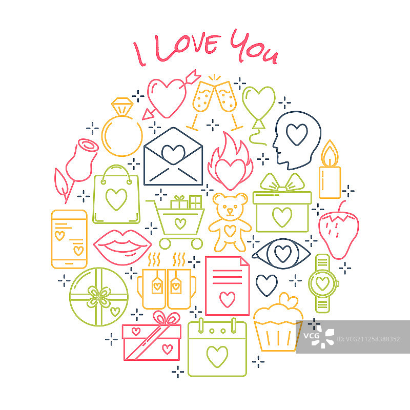 情人节圆形概念与爱情图标图片素材