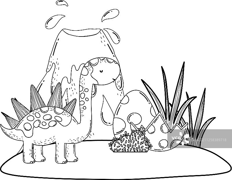 可爱的雷龙与火山场景图片素材