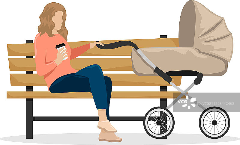 推着婴儿车的年轻母亲图片素材