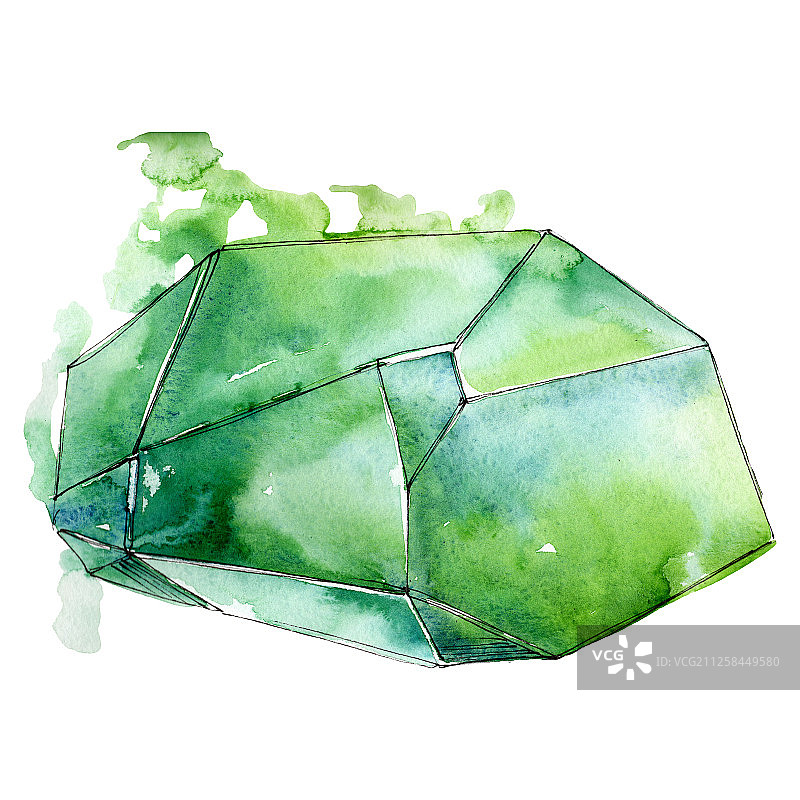 彩色钻石珠宝矿物水彩背景，独立水晶元素插画图片素材