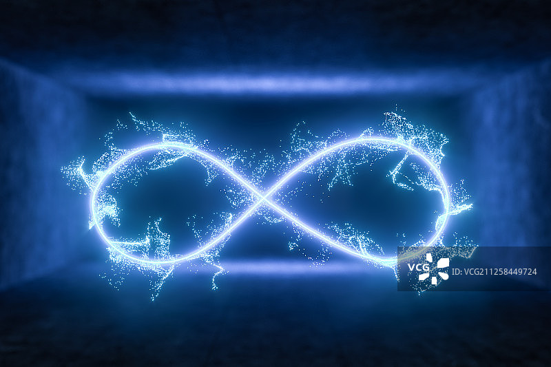 黑暗房间内的发光线条与粒子 三维渲染图片素材