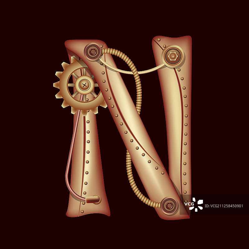 字母N机械字母蒸汽朋克字体图片素材