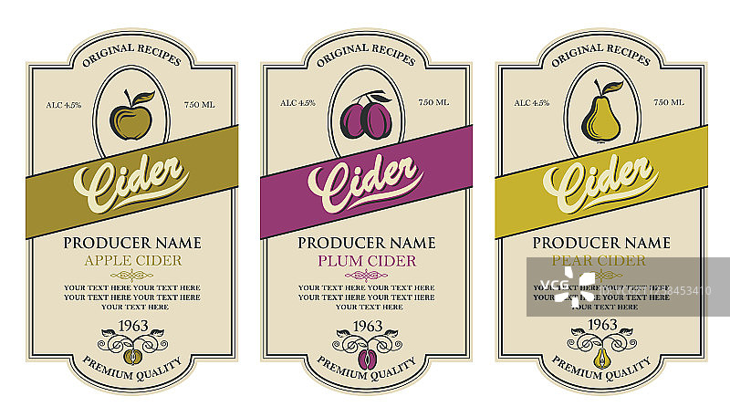 苹果酒标签套装图片素材
