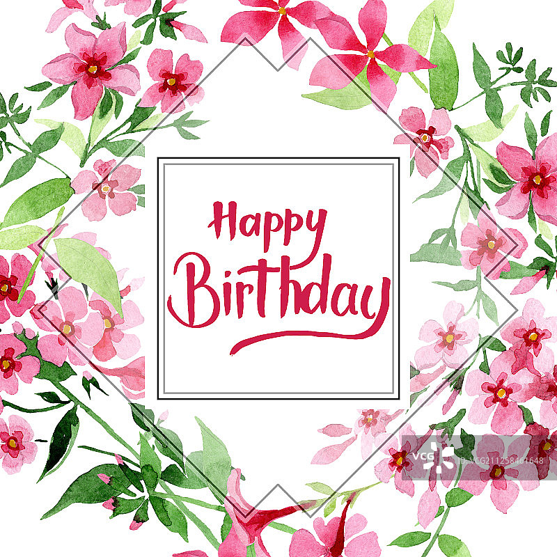 粉色福禄考植物花卉水彩背景边框图片素材