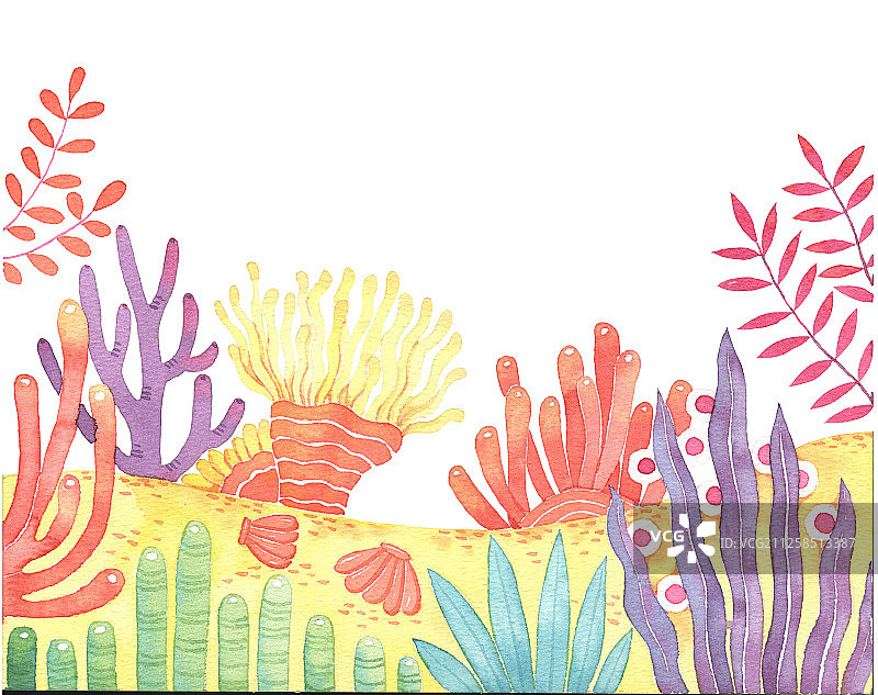 水彩插画-海底珊瑚图片素材