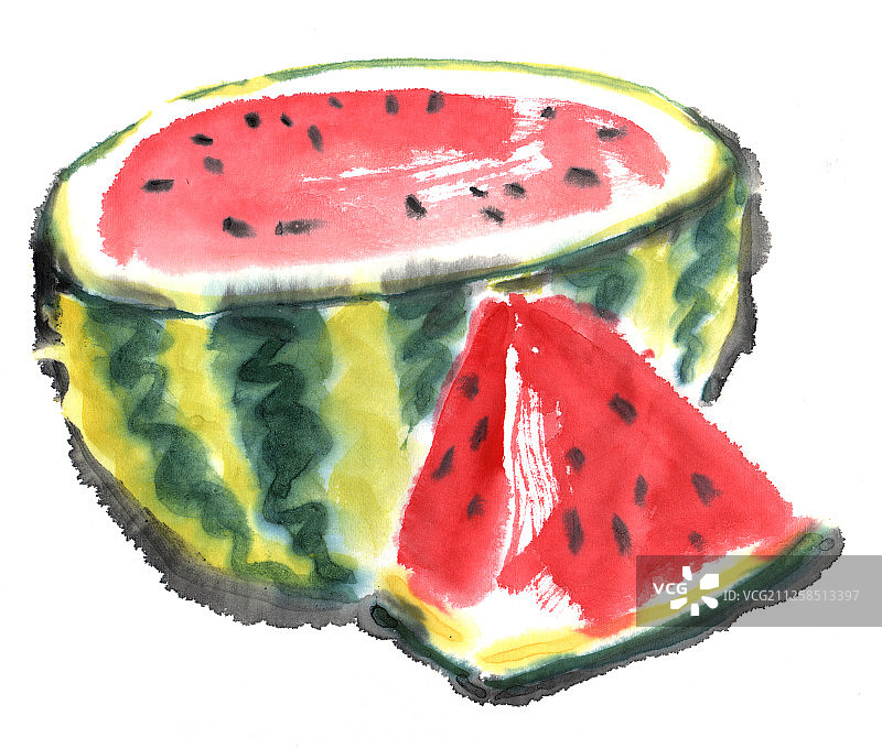 中国画水墨画-西瓜图片素材
