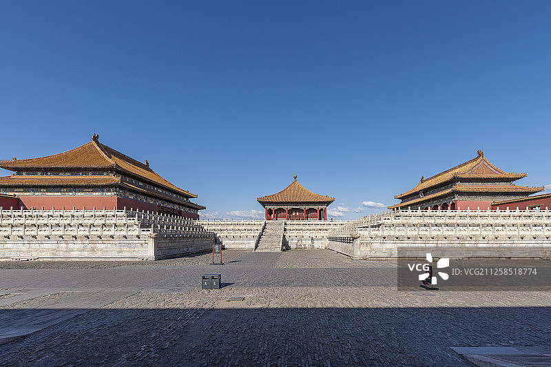 故宫，三大殿，北京，中国，蓝天白云图片素材