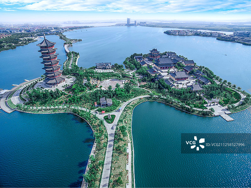 俯拍青岛胶州少海湿地公园图片素材