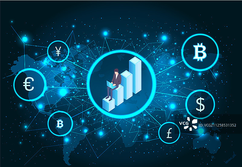 使用笔记本电脑投资比特币的男人图片素材