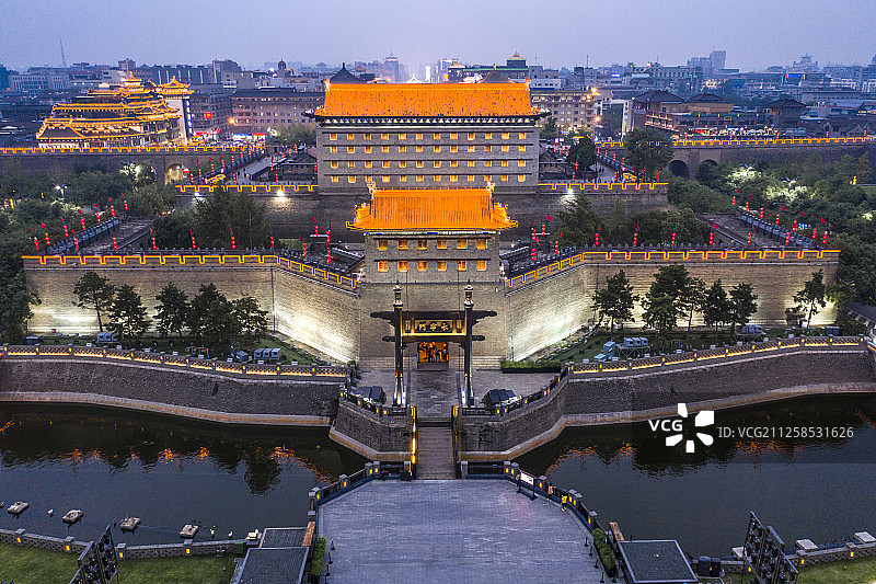 西安 城墙 永宁门 航拍图片素材