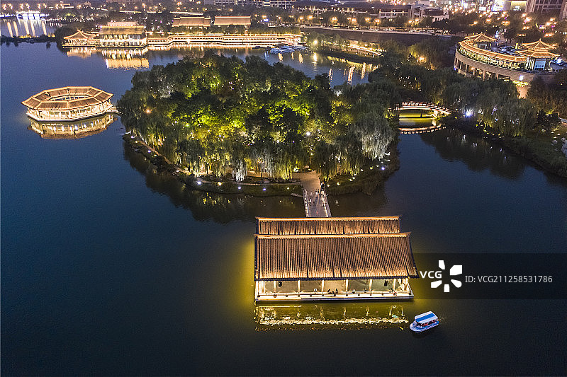西安 曲江池 中式园林 藕香榭 航拍图片素材