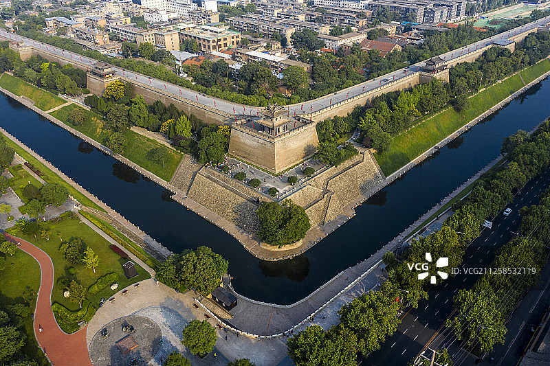 西安 城墙 角楼 航拍图片素材