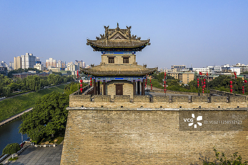 西安 城墙 角楼 航拍图片素材