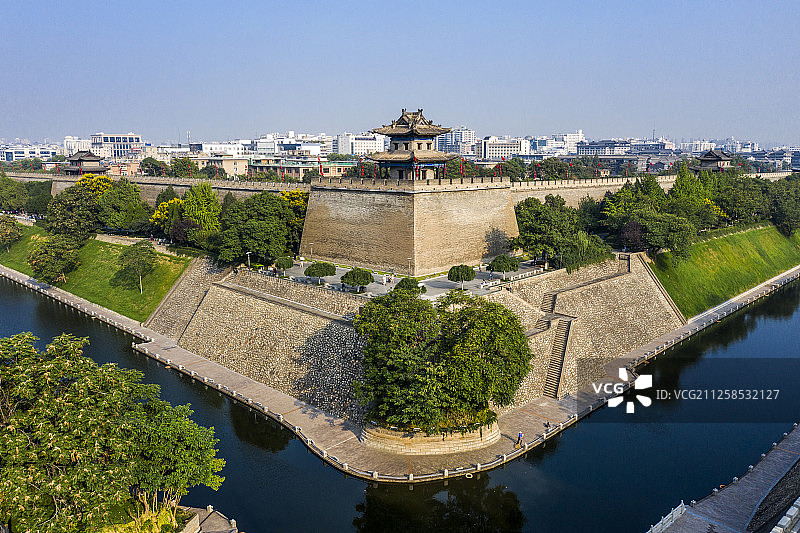 西安 城墙 角楼 航拍图片素材