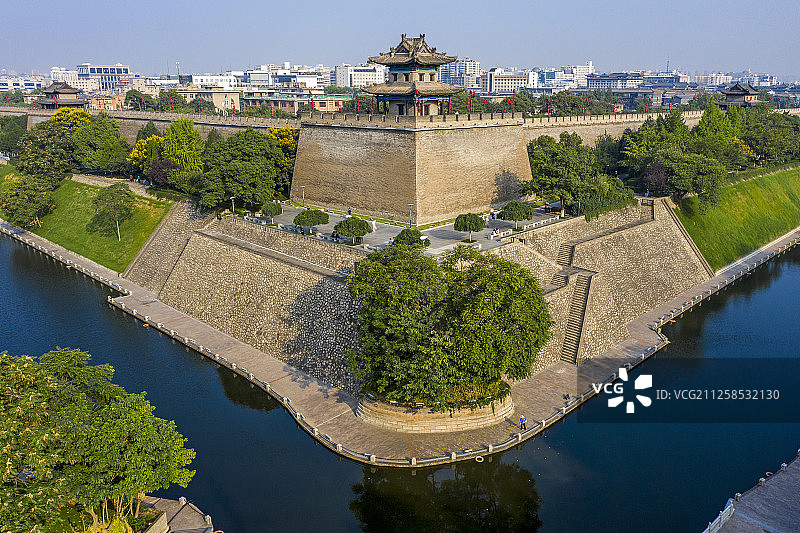 西安 城墙 角楼 航拍图片素材