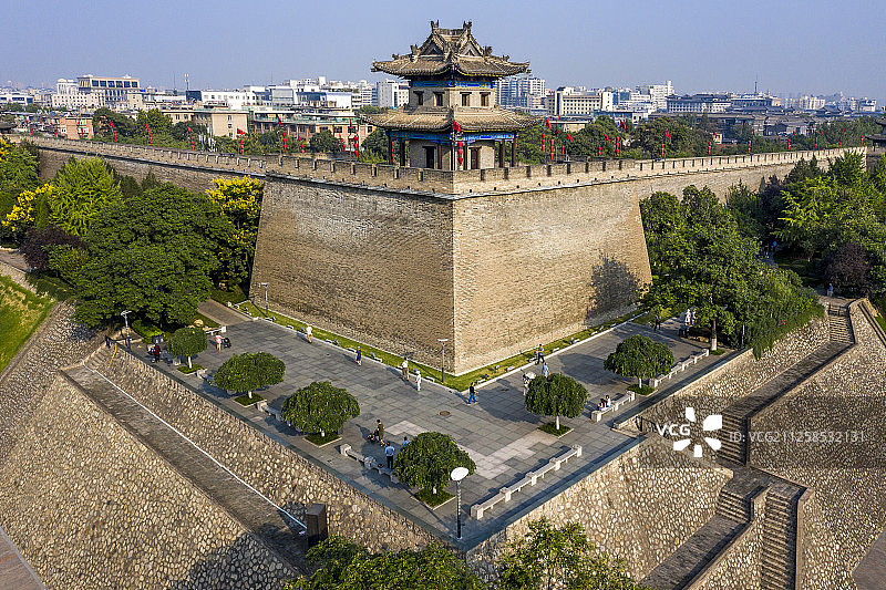西安 城墙 角楼 航拍图片素材
