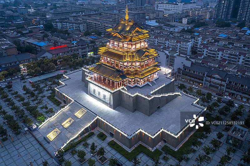 陕西 咸阳  清渭楼广场 航拍图片素材