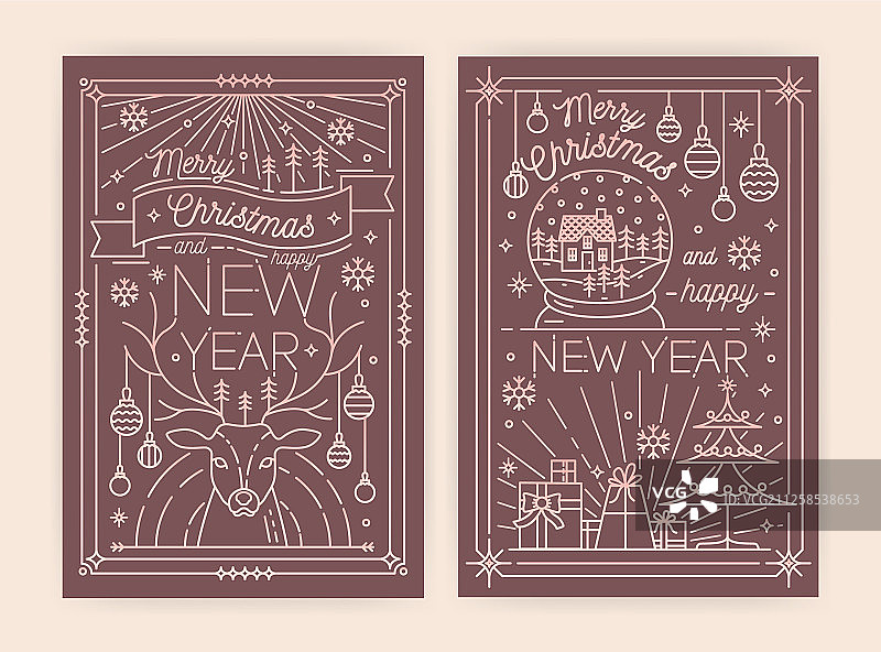 圣诞节和新年贺卡模板图片素材