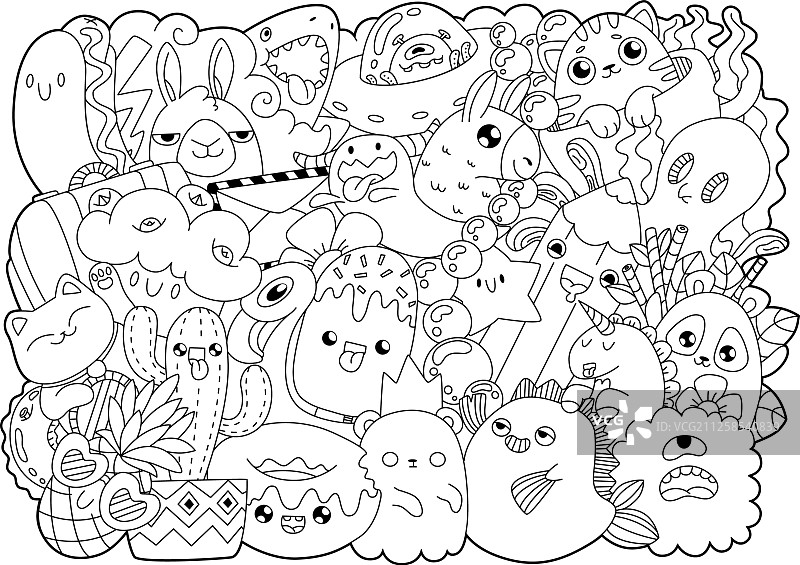 可爱风格卡通填色书图片素材