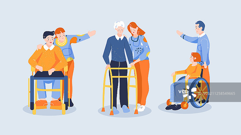 残疾人全国助残日医疗健康人物元素卡通扁平矢量插画图片素材