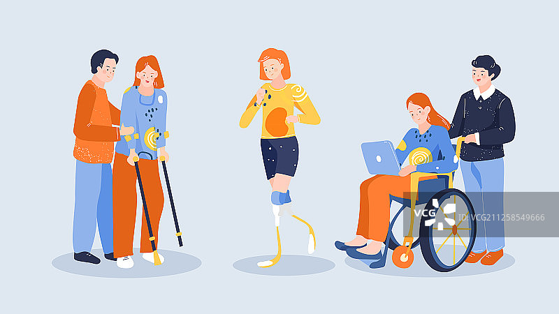 残疾人全国助残日医疗健康人物元素卡通扁平矢量插画图片素材