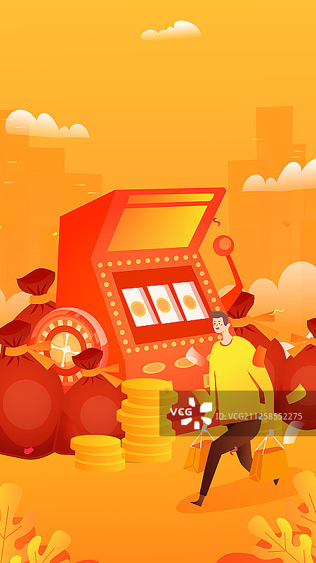 卡通抽奖礼包促销活动金融财富概念卡通矢量背景插画图片素材