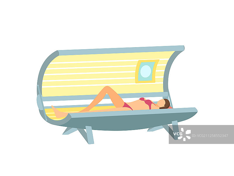 躺在日光浴室晒黑的女孩卡通海报图片素材