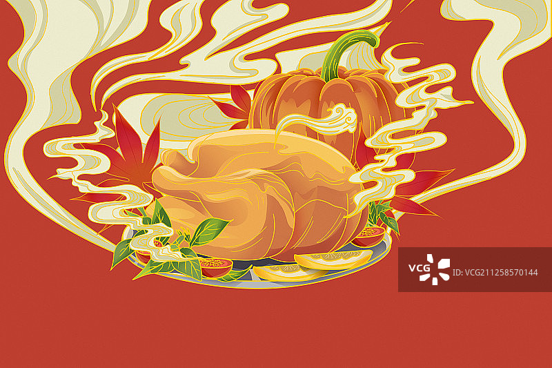 国潮风感恩节烤鸡南瓜图片素材