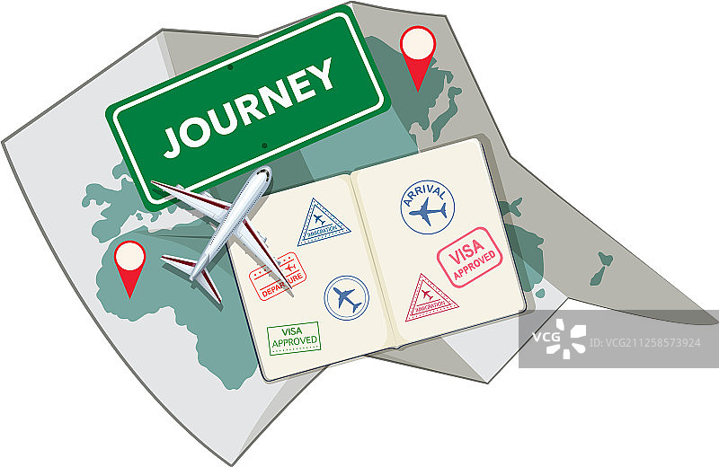 护照印章和地图图片素材