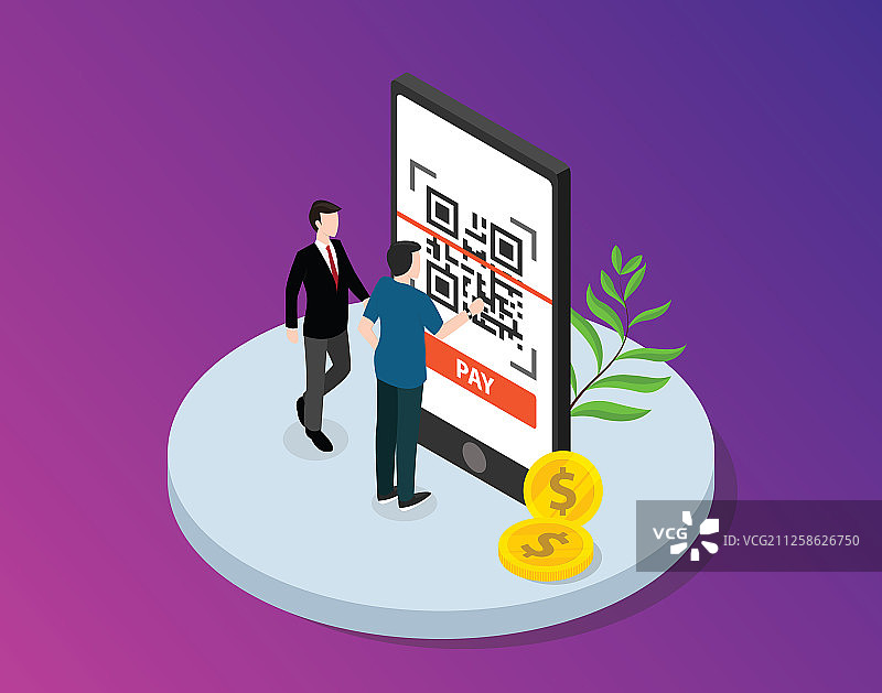 带商务人士的2.5D二维码图片素材