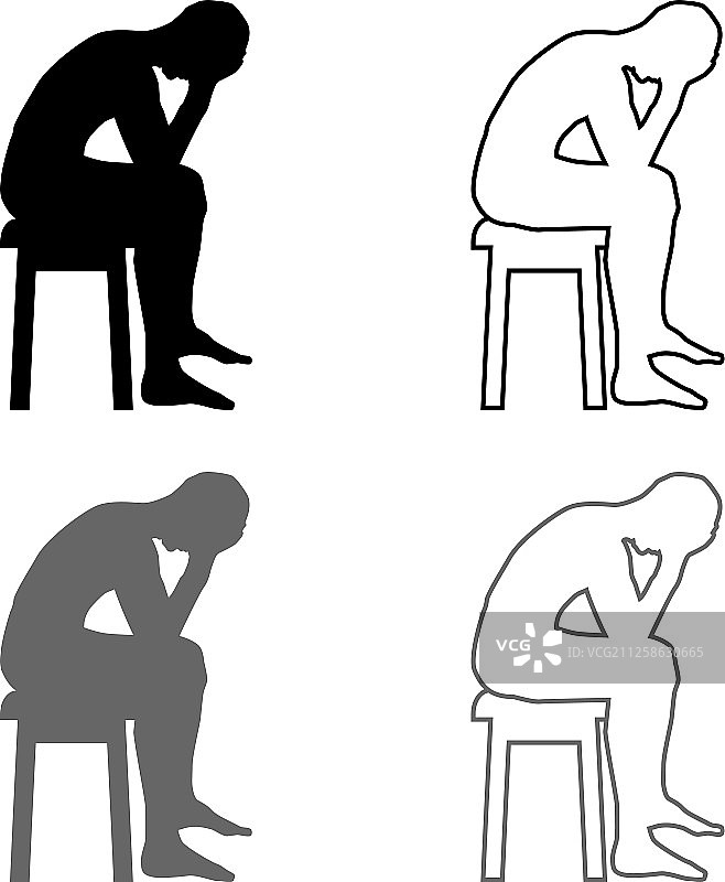 男人抱头，问题概念剪影图片素材