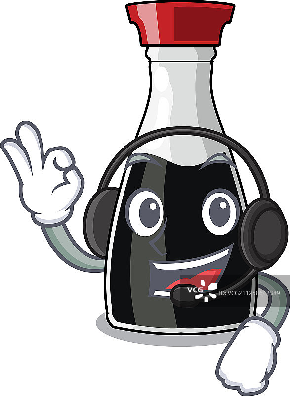 戴耳机酱油瓶卡通吉祥物图片素材