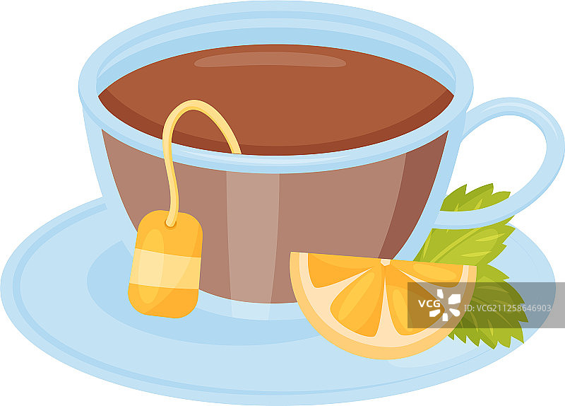 热茶柠檬片和绿色薄荷玻璃杯图片素材