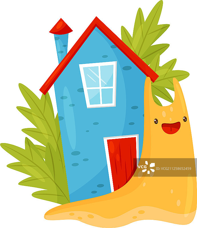 背着彩色外壳房子的可爱蜗牛图片素材