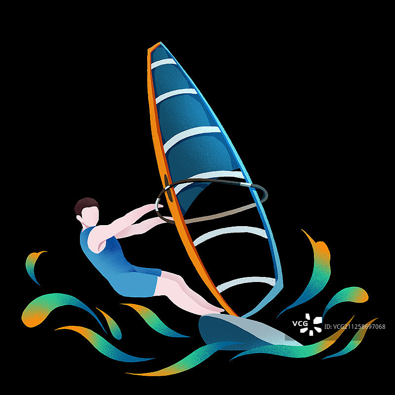 项目帆船帆板体育运动扁平化图标黑色背景图片素材