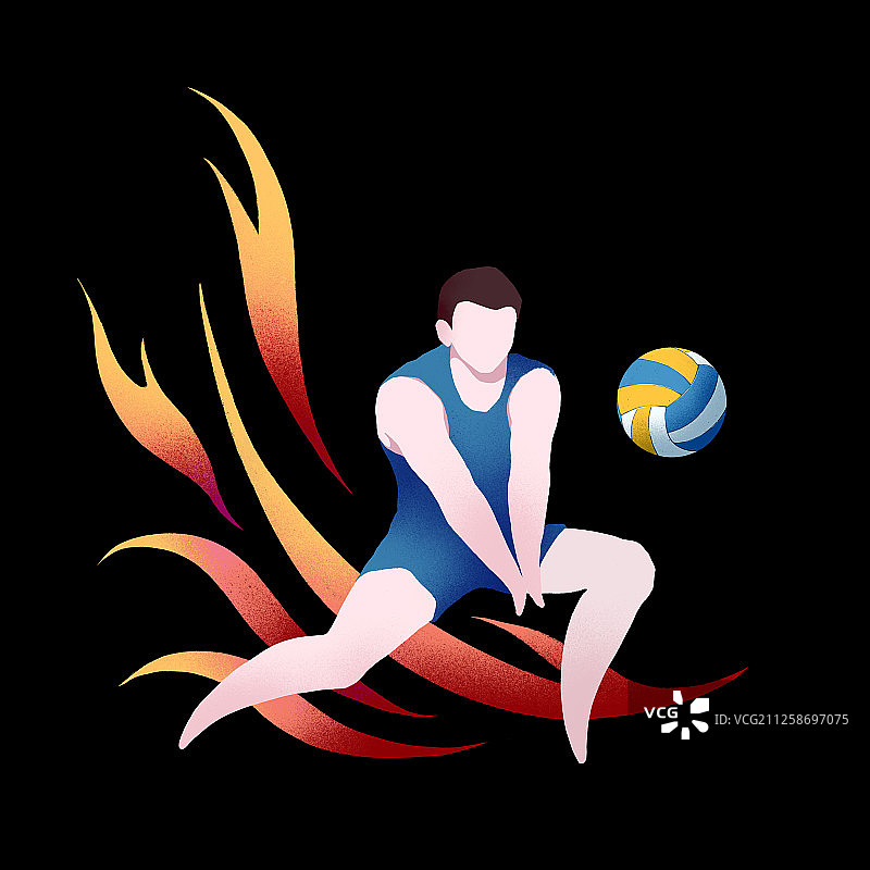 项目排球体育运动扁平化图标黑色背景图片素材