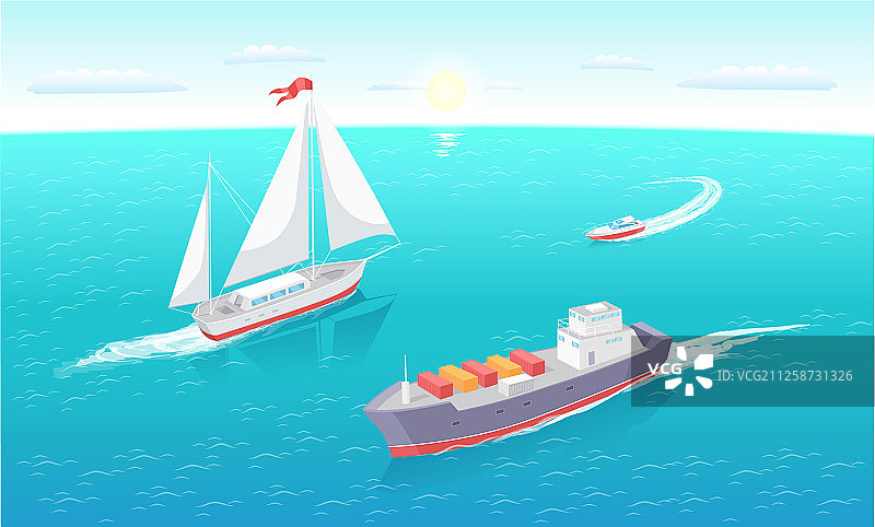 货船在海洋中留下痕迹图片素材