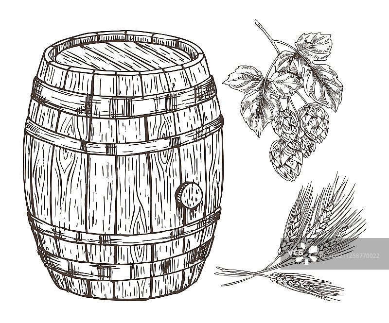 带木桶的啤酒生产原料图片素材
