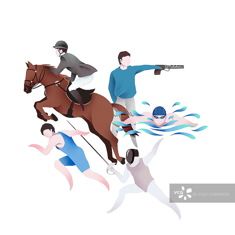 项目现代五项运动扁平化图标白色背景图片素材