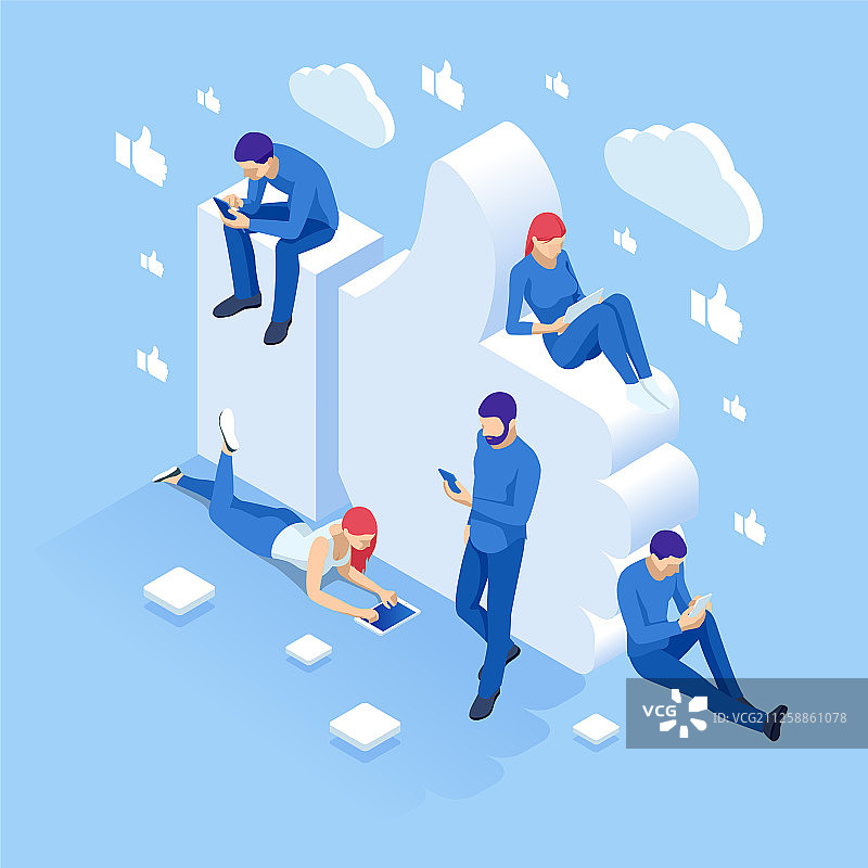 2.5D点赞社交网络概念图片素材