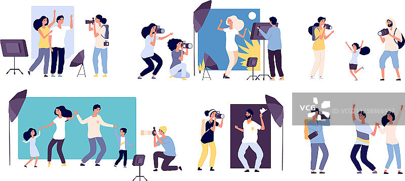 摄影师和模特用相机拍摄图片素材