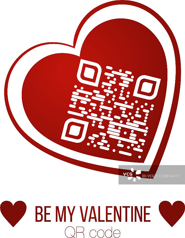 红色爱心中Be My Valentine文字二维码图片素材