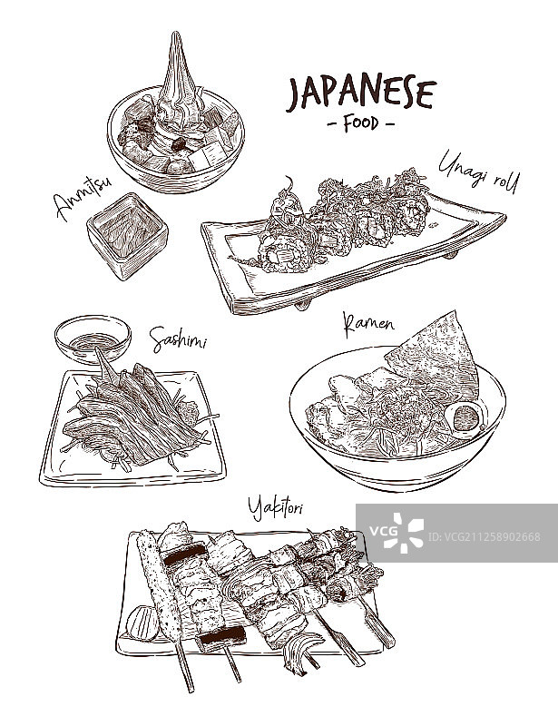 日式料理手绘草图合集图片素材