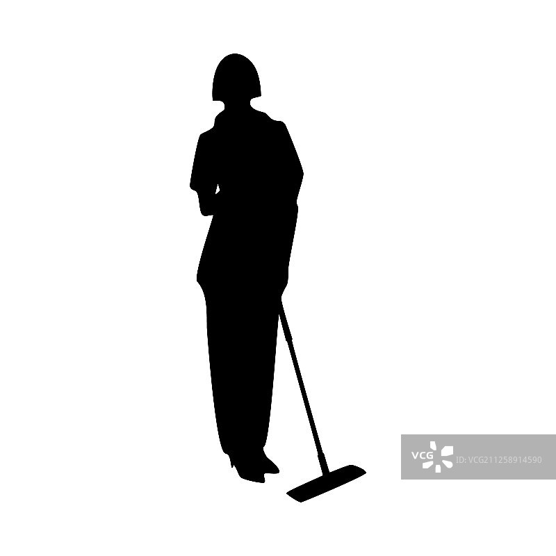 清洁工女性剪影在白色图片素材