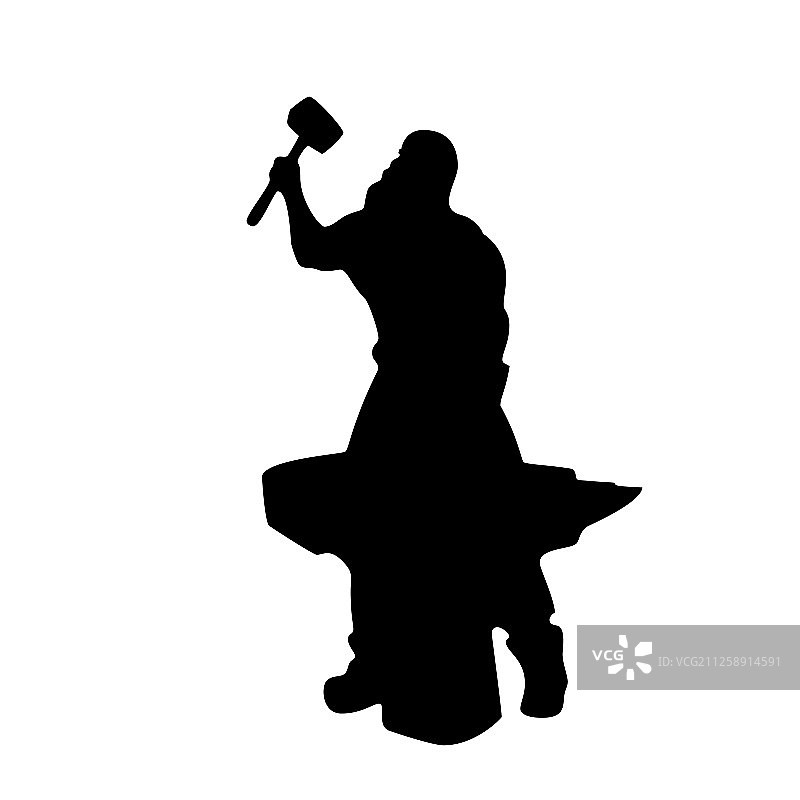 白色背景上的铁匠男性轮廓图片素材