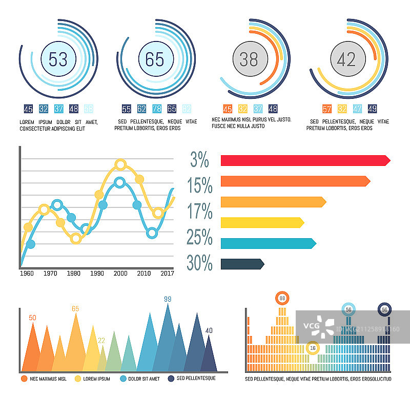 信息图表和饼图曲线视觉信息图片素材