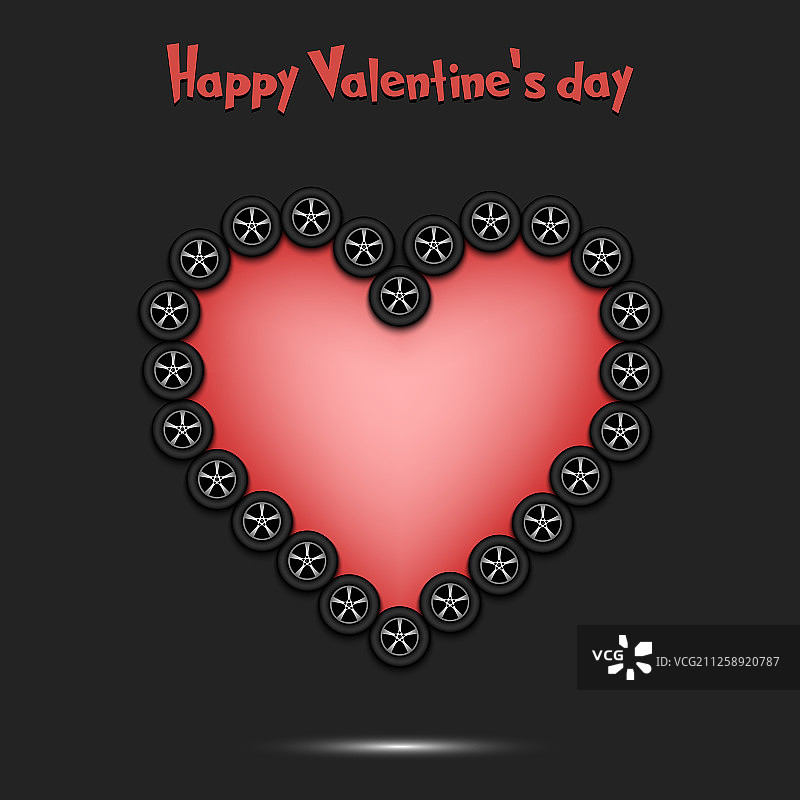 汽车车轮组成的情人节快乐心形图片素材