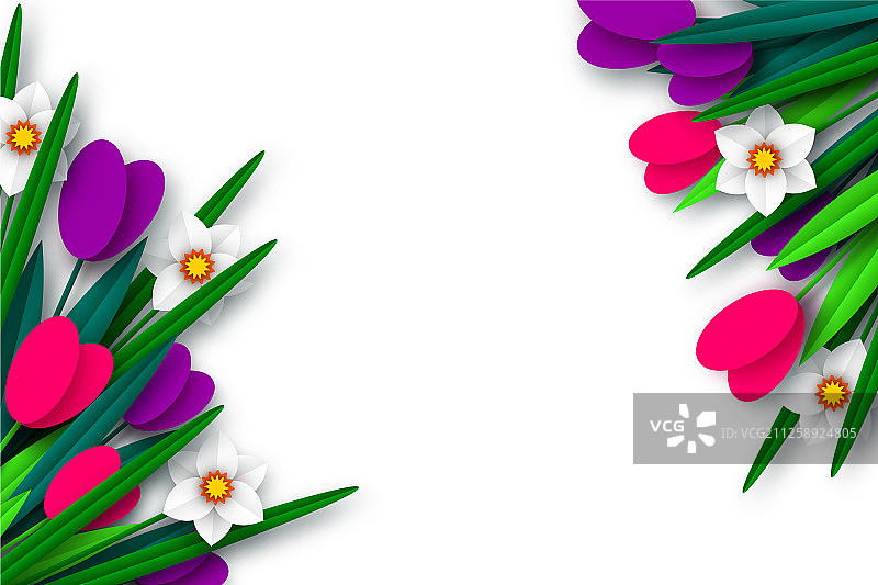 带剪纸花朵的春季花卉组合图片素材