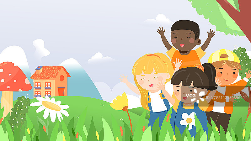 卡通国际儿童节少儿教育风景背景矢量插画图片素材